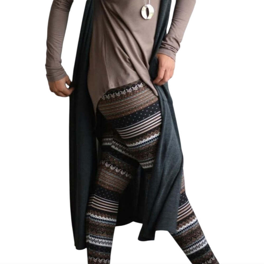 LEGGINGS DEPOT Fair Isle Brown Leggings Extra Plus Size 18 NWT